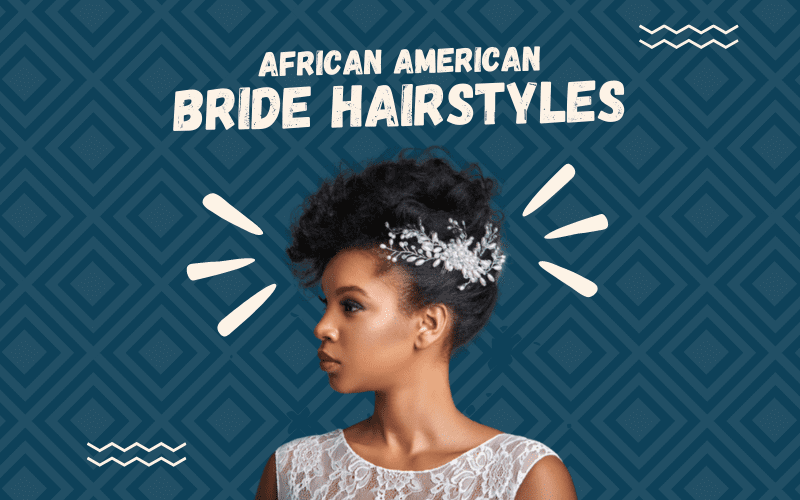 Image titled African American Bride Hairstyle featuring a cutout of a black woman in a wedding dress on a blue square background