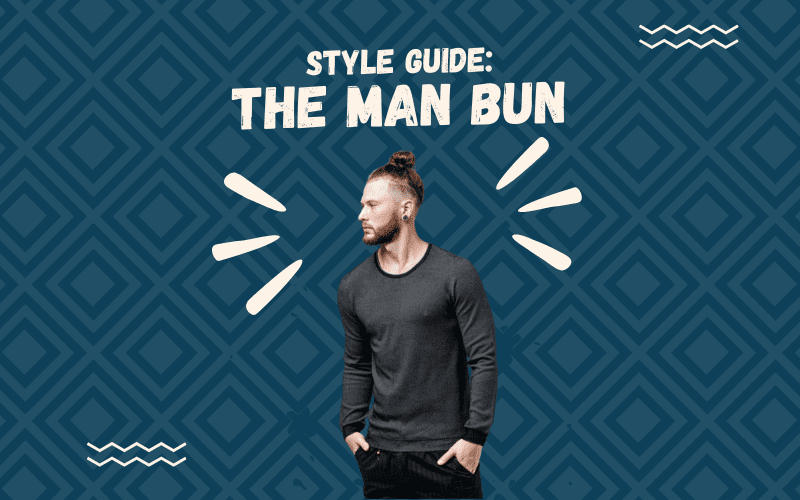 Image titled Style Guide: The Man Bun featuring a guy in a cutout image standing with his hands in his pocket and looking to the right while wearing a top knot man bun on his head