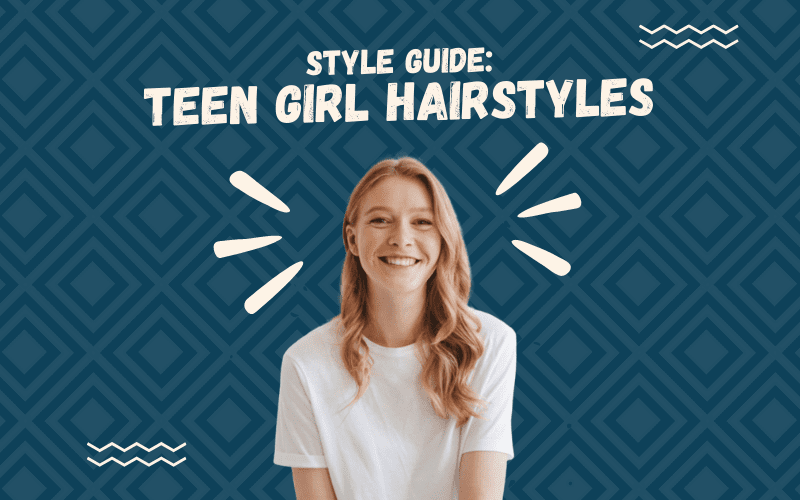 Image titled Teenage Girl Hairstyles featuring a young girl with a simple hairstyle in a cutout image on a blue square background