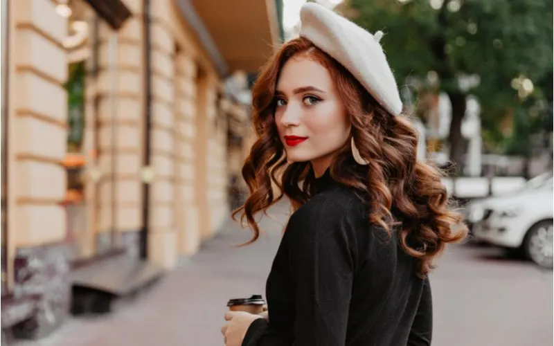 Polished Parisian Auburn Hair on a woman in a beret