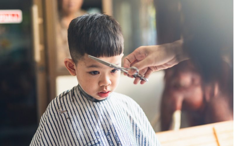 Caesar Crop Fade on a little Asian boy for a piece on little boy haircuts