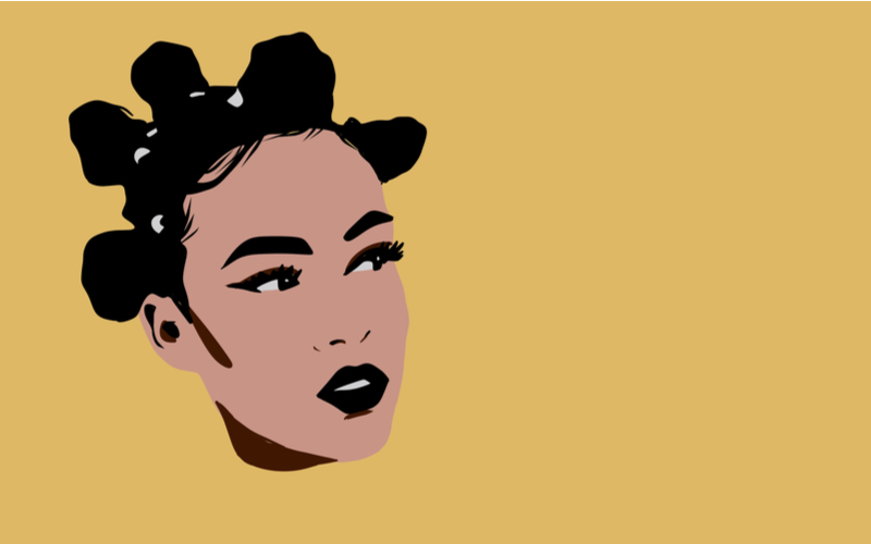 Graphic sketch of a woman with Bantu knots on a brown background