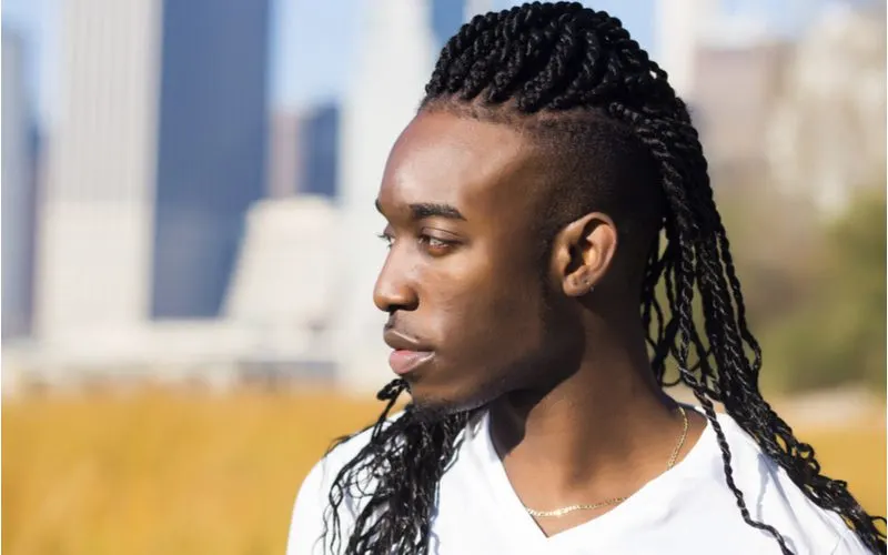 Featured black male hairstyle titled Senegalese Twists With Undercut