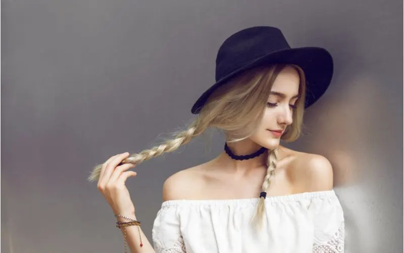 Twin Hanging Braids + Hat as an idea for a super easy hairstyle