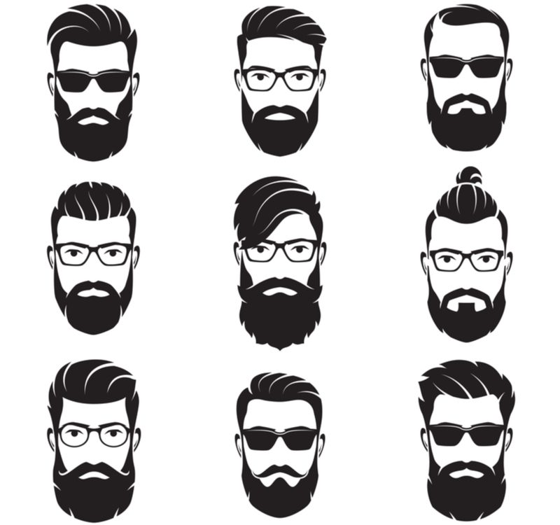 Various men's haircuts with beards in a 9-place graphic image