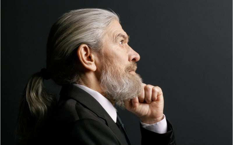 Older man with long hair in the Classy Low Ponytail With Facial Hair style