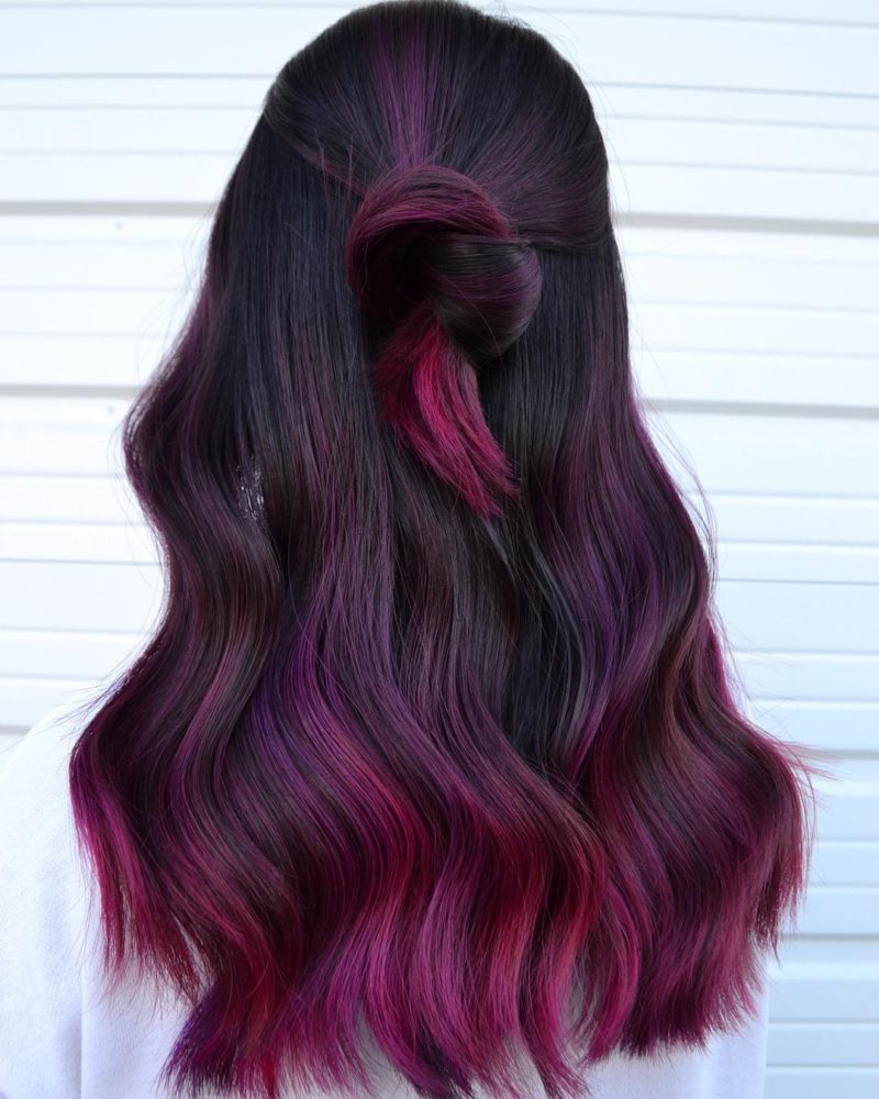 Black & Purple Blended hair with dark black hair as the base and subtle light purple highlights