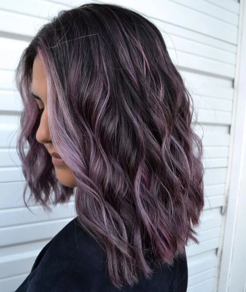 Smoky Amethyst waves painted into black hair