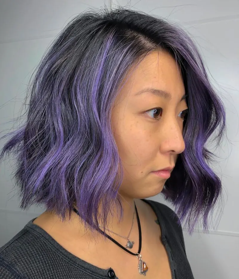Black & Purple hair on an Asian woman with a Bob