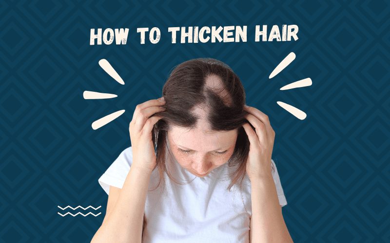 Image titled How to Thicken Hair featuring a woman with Alopecia looking at her thinning hair in the mirror