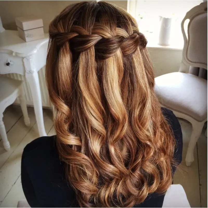 Waterfall Braid With Curled Ends birthday hairstyle