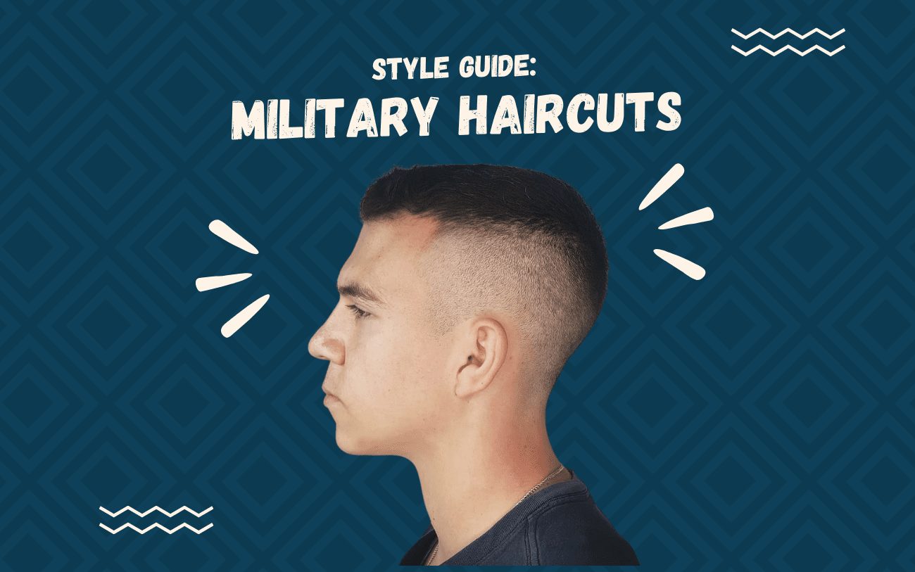 Image title Military Haircuts with a guy with this cut on a blue background