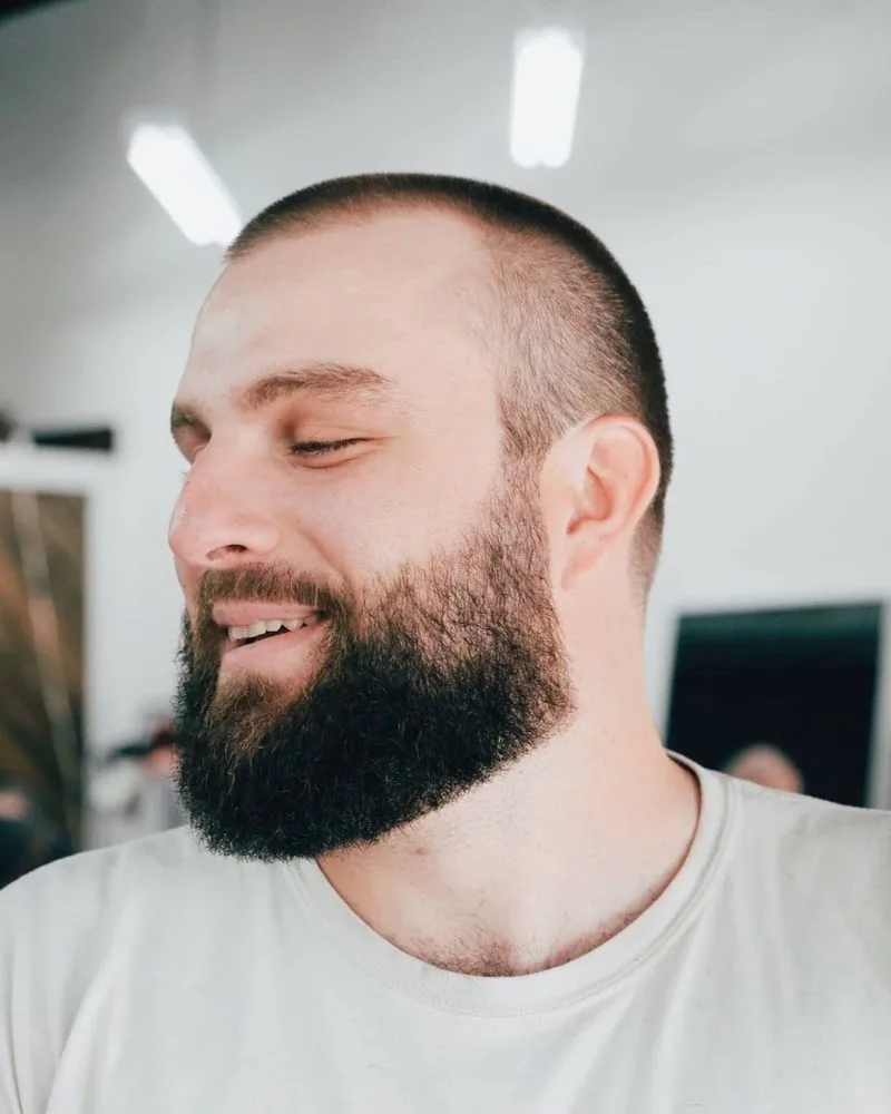 Long Buzz Cut with Beard Military Haircut