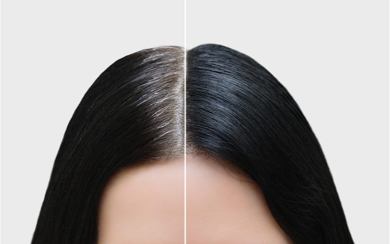 What is temporary black hair dye image in a before-after of someone using it