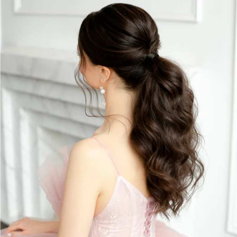 Wavy Brunette Cute Ponytail Hairstyle