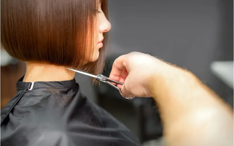 Image of a woman getting a trim for a piece titled What Is a Trim Haircut?