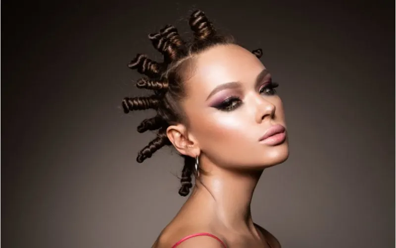 Bantu knots, one of the best protective hairstyles for white women, on a woman