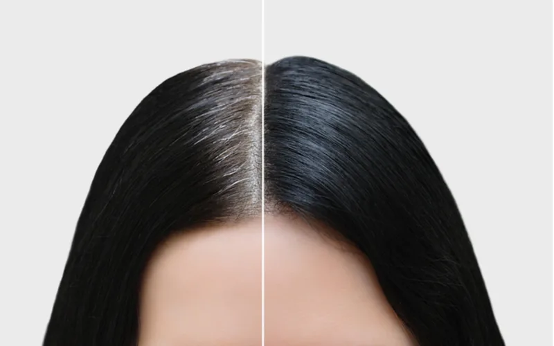 Before after dark hair for a piece on what is color-depositing shampoo