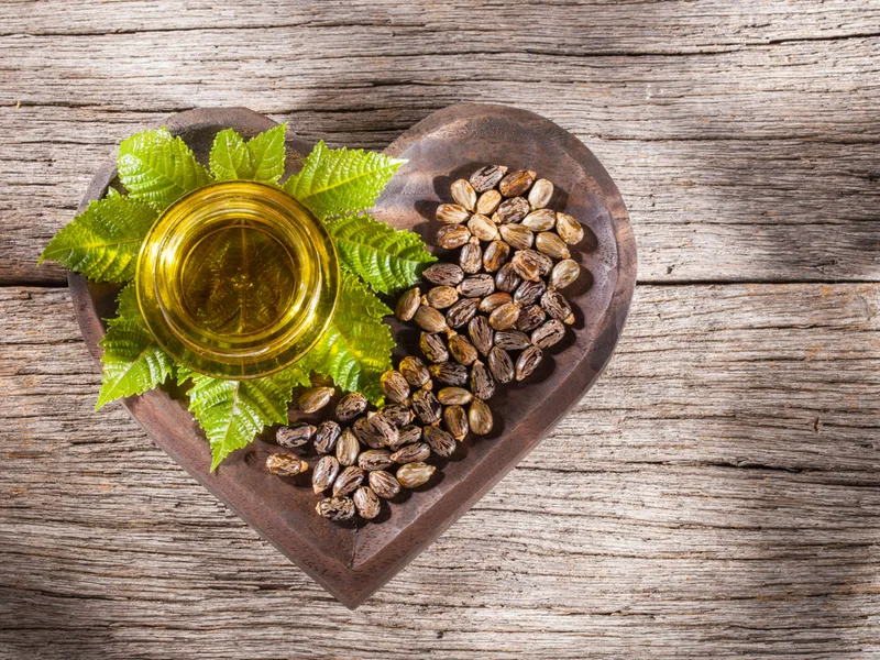 Image of castor oil for hair on a table