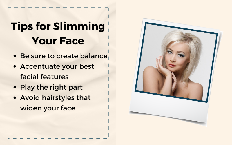 Image that says tips for slimming your face featuring a woman with layers