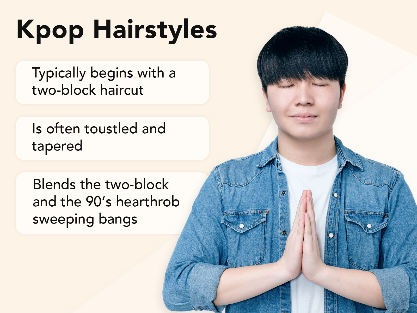 Trendy Kpop Hairstyles explainer image on a tan background