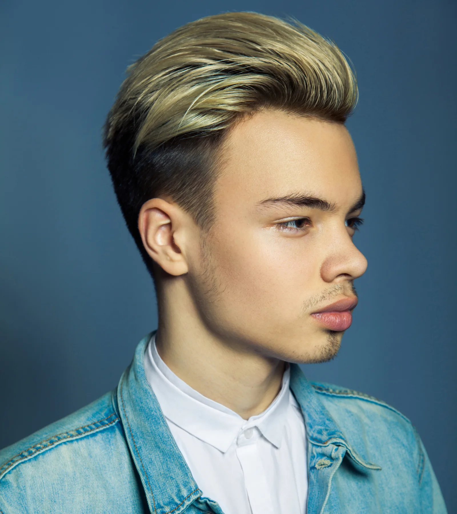 Top-Heavy Golden Blonde Highlights With Dark Brown Hair on a teen male