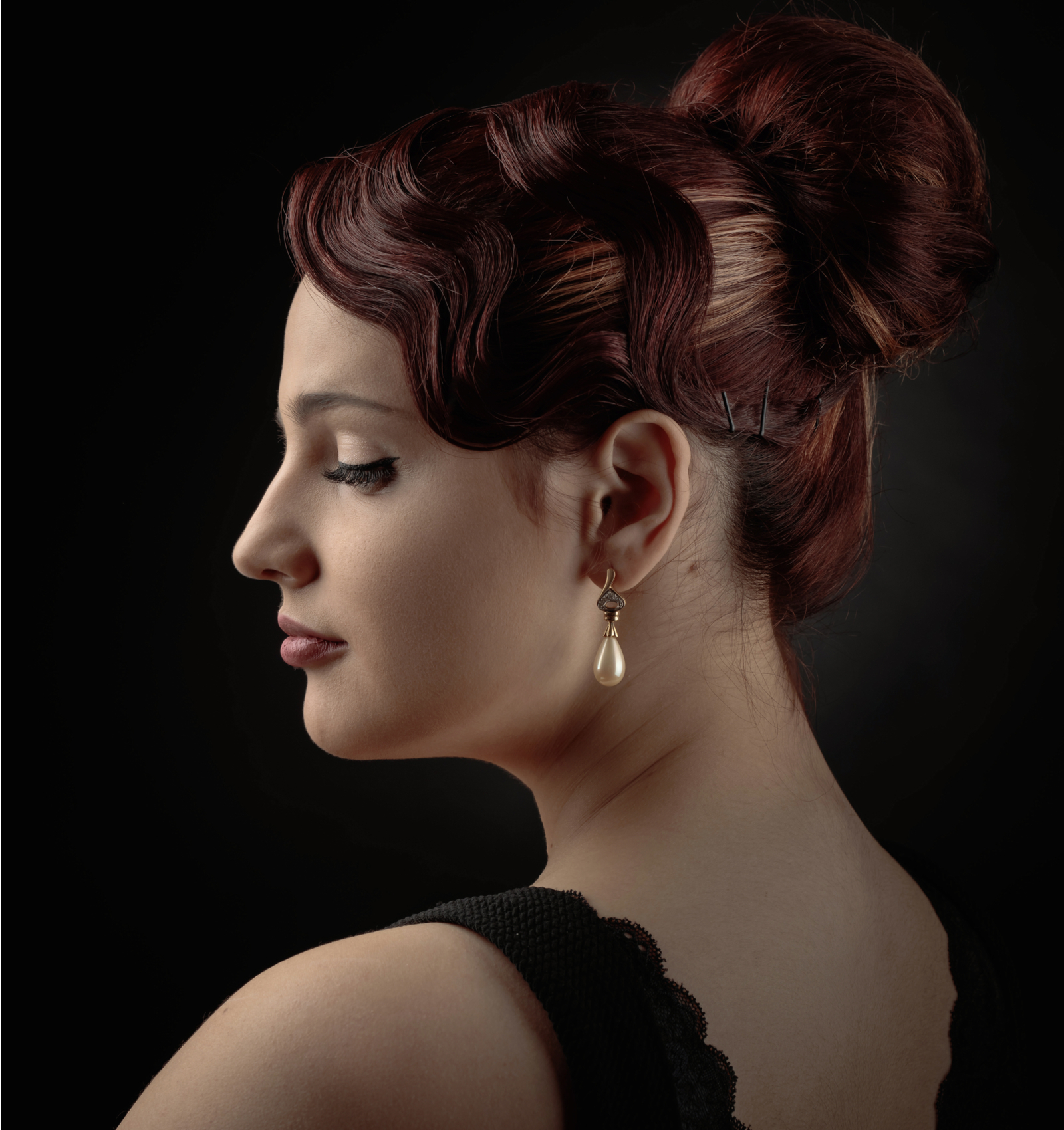 High Chignon With Finger Waved Bangs