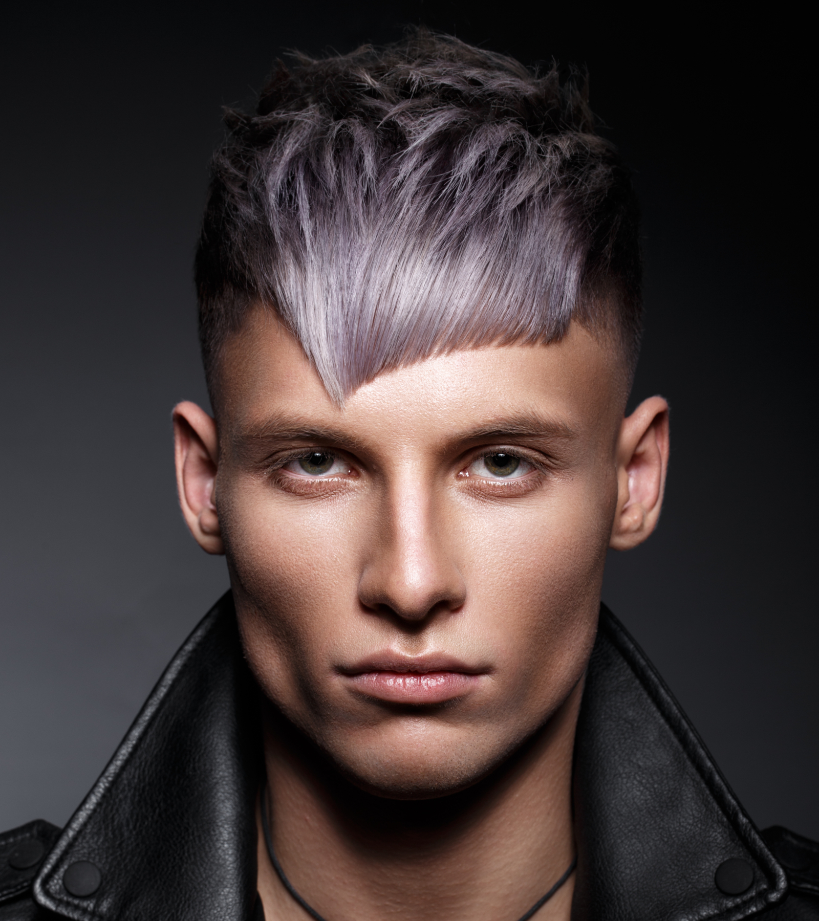 Metallic Violet-Toned Silver hair color idea for men