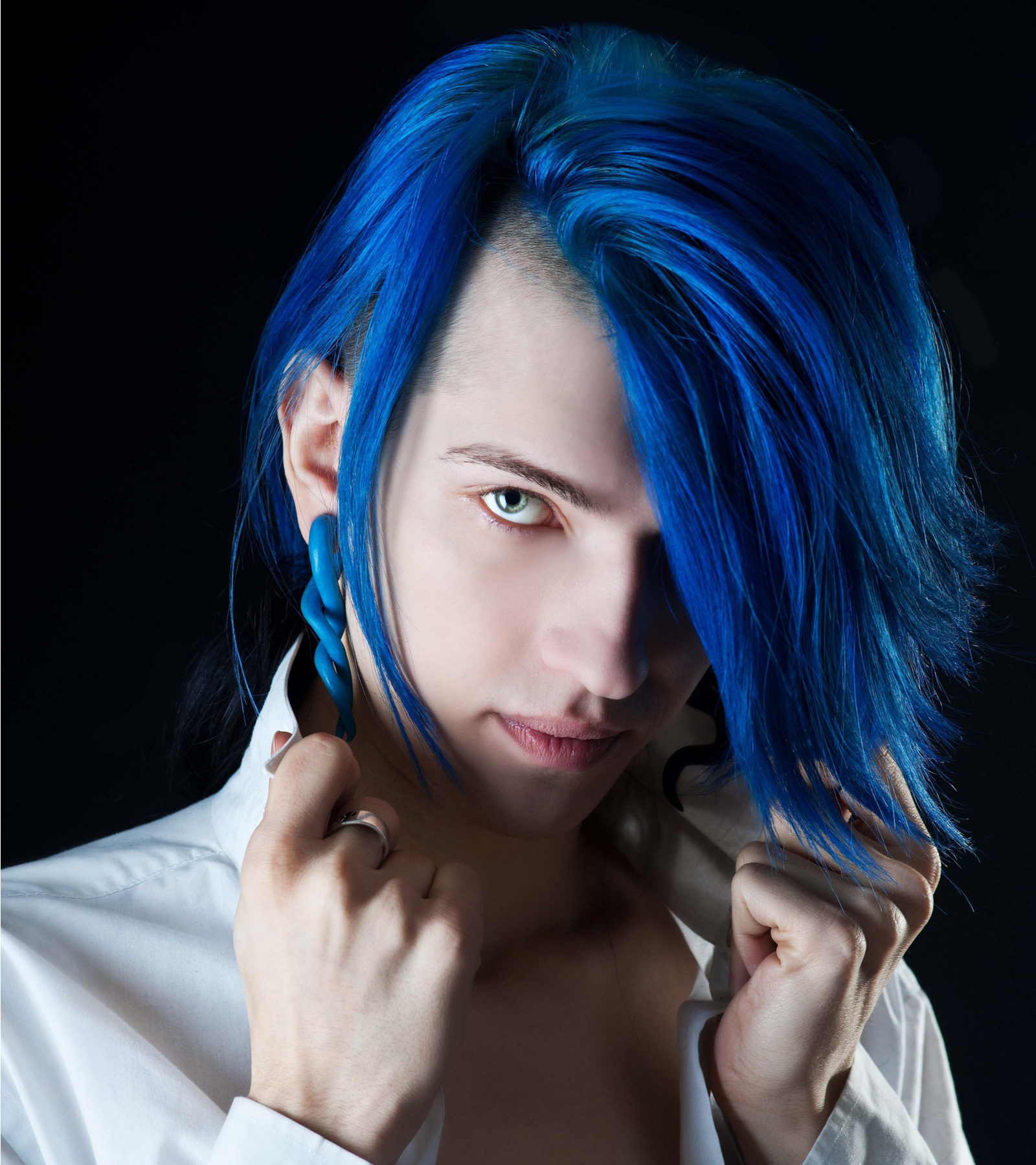 Vivid Electric Blue hair color idea for men