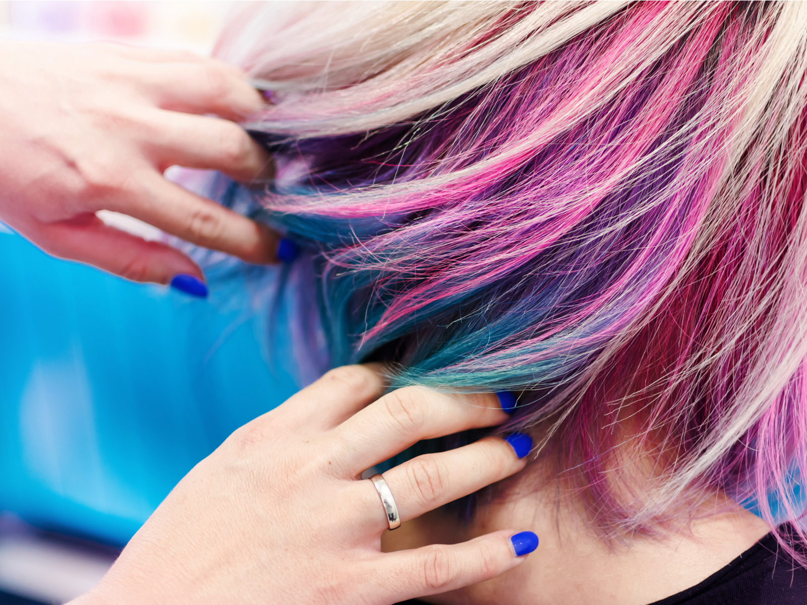 Electric Pink and Blonde With Peekaboo Blue Highlights