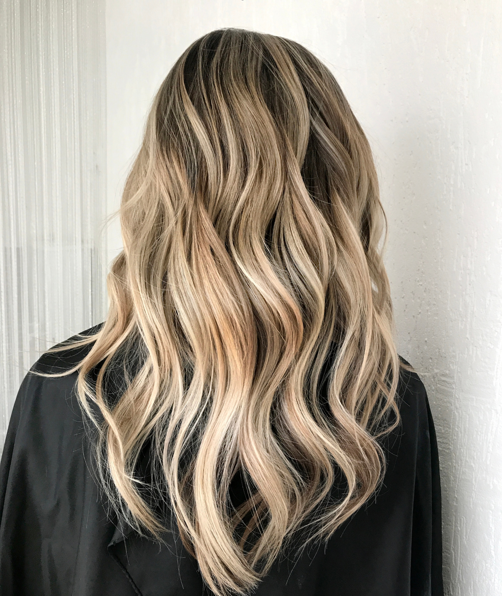 Coffee Brown Root Lowlights With Dimensional Blonde Balayage