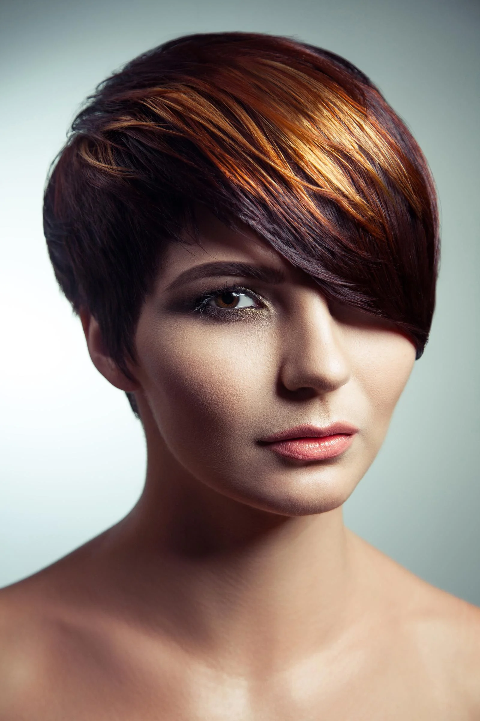 Coppery Blonde Pop of Color With Violet-Black Lowlights
