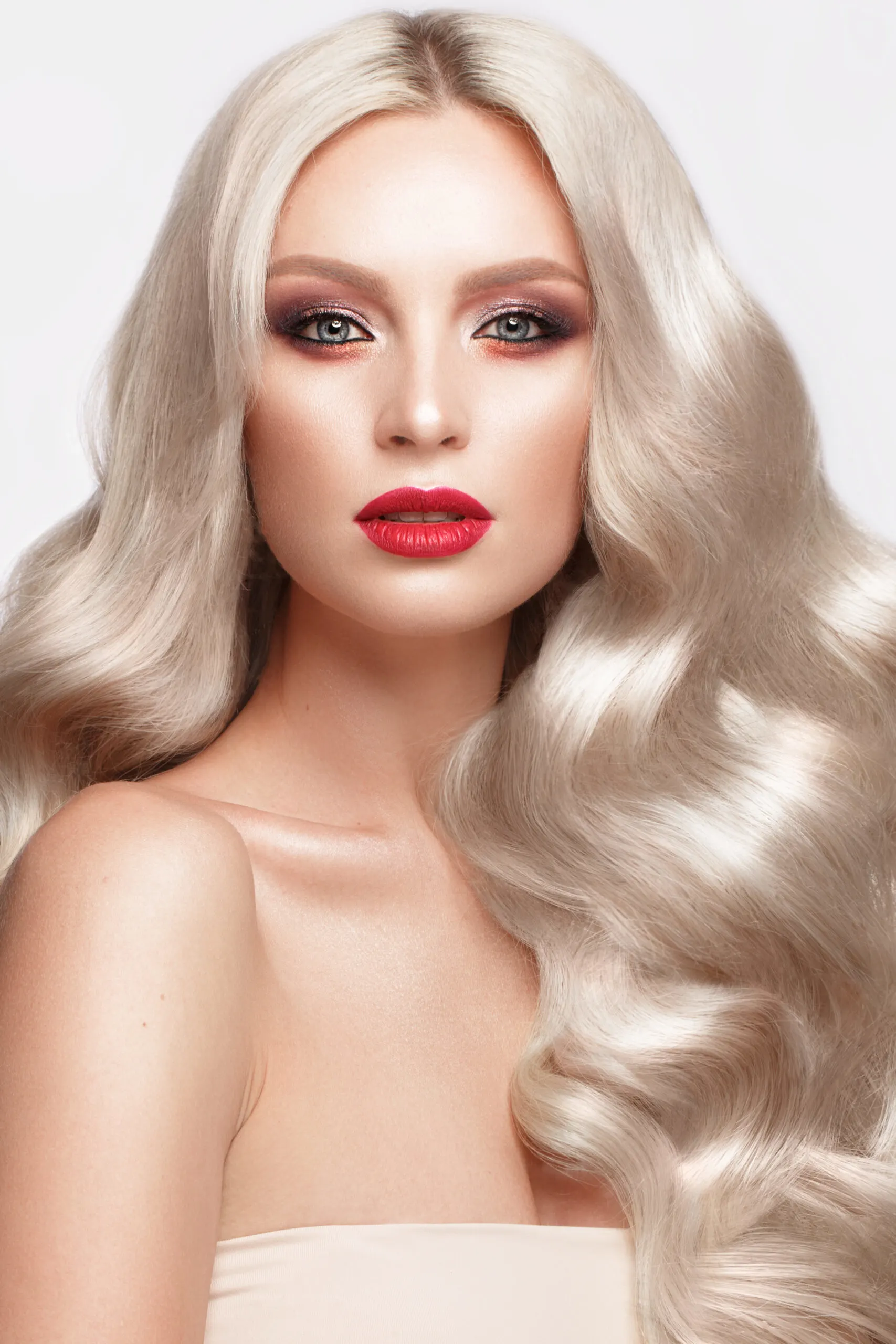 Shimmering Pearl Platinum Blonde Hair on a gorgeous woman with fair skin