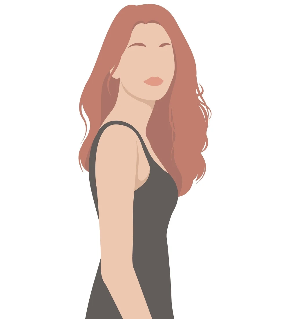 Woman with orange armpit-length hair pictured for a hair length chart