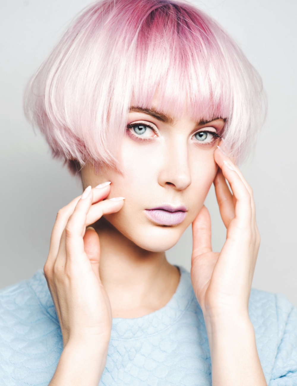 Gradient Pink-Platinum Cropped and Layered Bob
