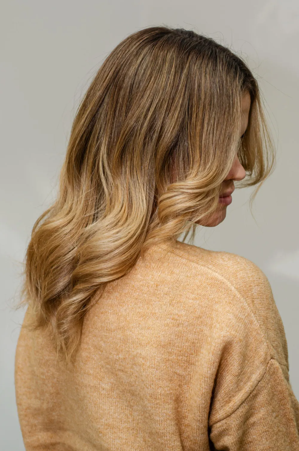 Golden Brown and Honey Blonde Ombre With Chocolate Smudged Root