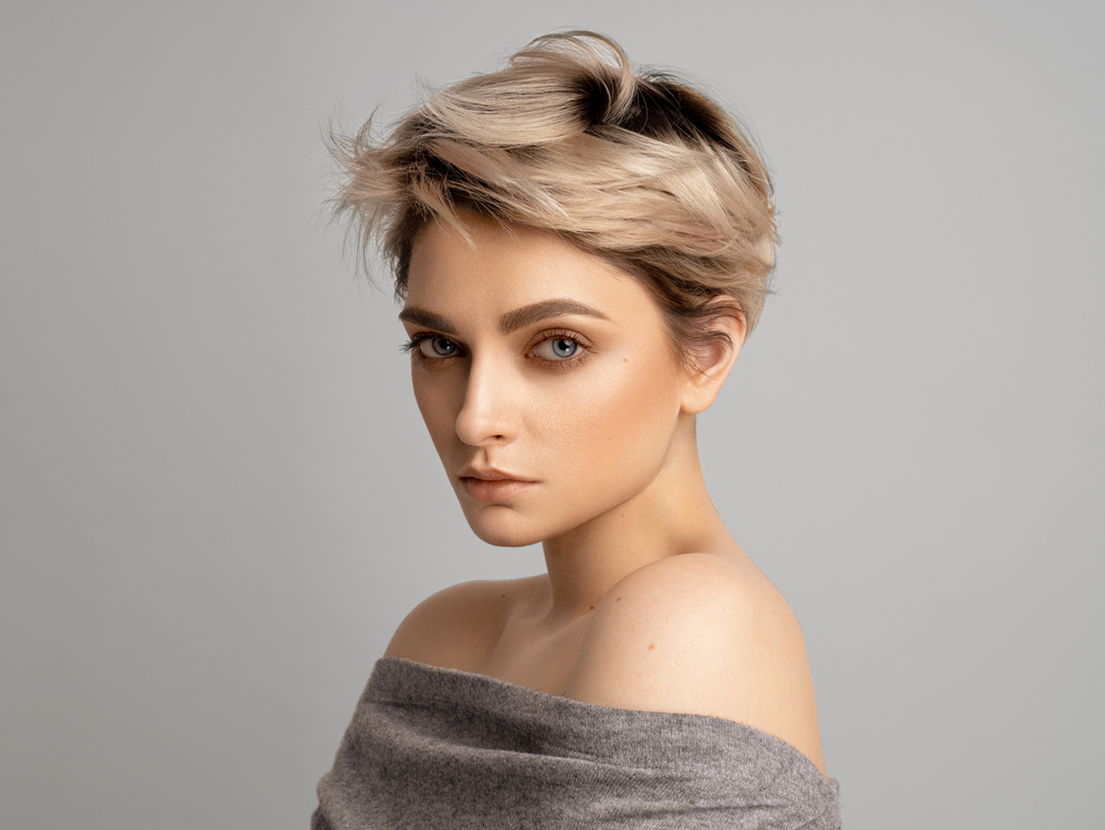 Tousled Pixie With Dark Shadow Root