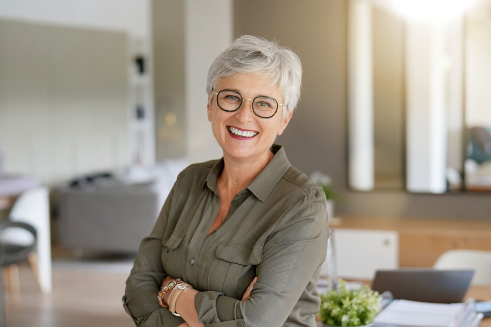 Airy Tousled Side-Swept Pixie, a trendy short grey hairstyle