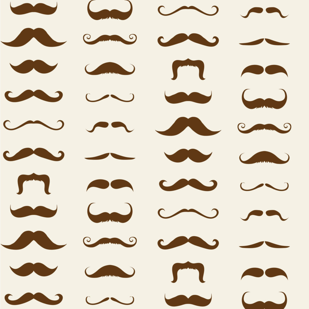 For a piece titled are mustaches in style, a bunch of mustaches on a tan background