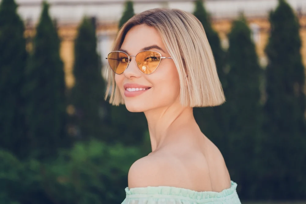 Blunt Chin-Length Bob pictured for a short hairstyles for fine hair roundup