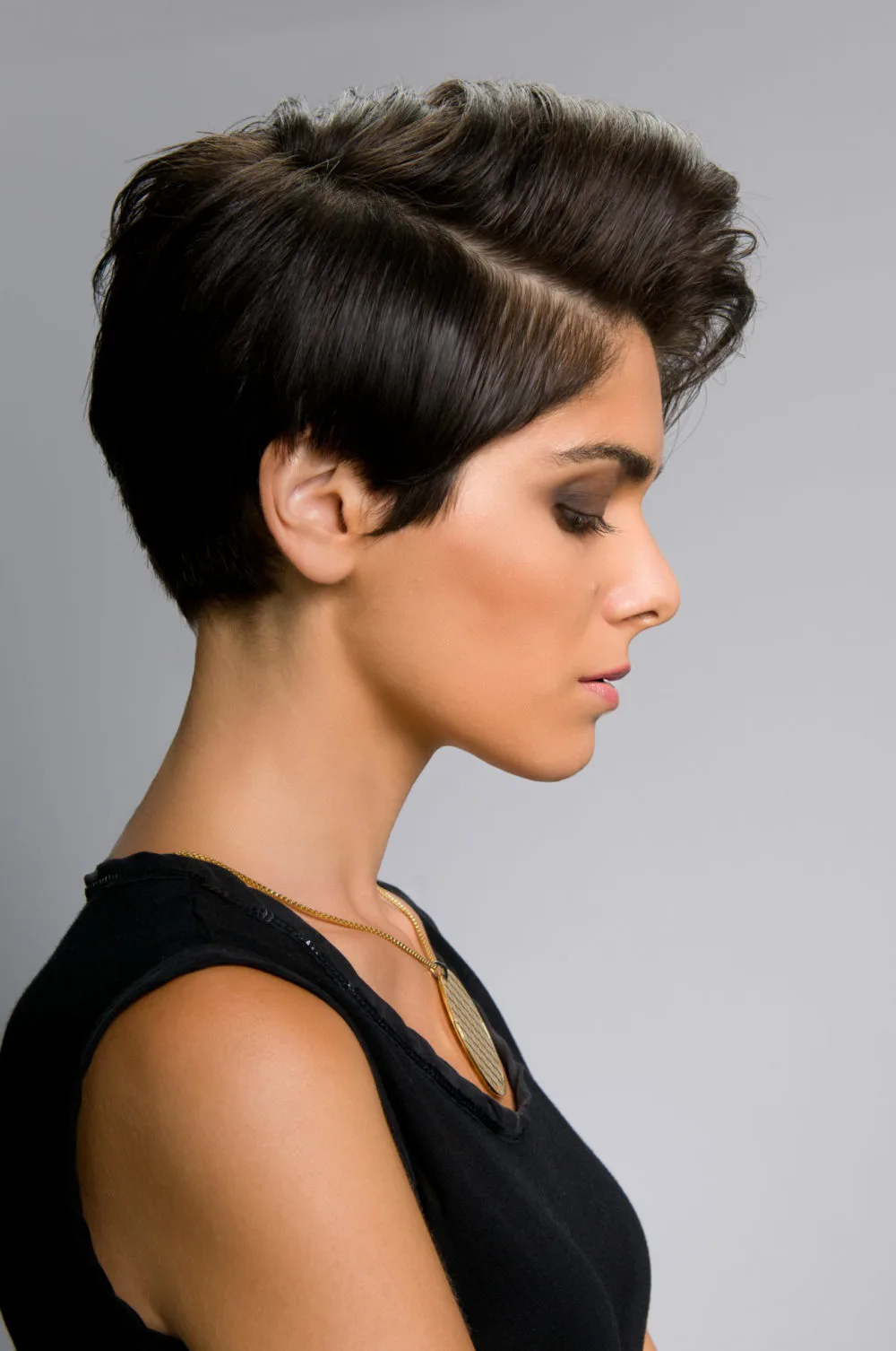 Tapered Long Pixie With Side Part, a trending short haircut for chubby faced women