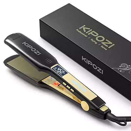 KIPOZI Professional Titanium Flat Iron Hair Straightener with Digital LCD Display
