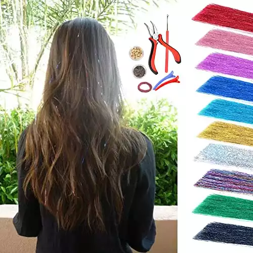 Hair Tinsel Extension Kit With Tools (10 Colors)