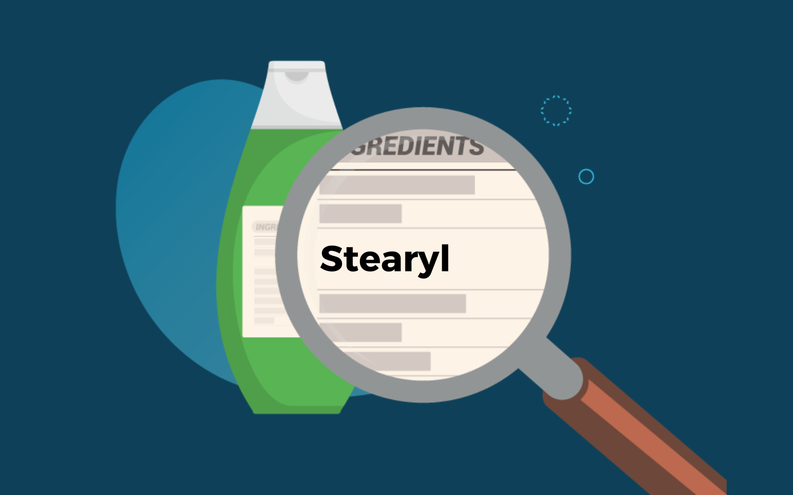 What is stearyl alcohol in hair products Featured Image Featuring a Magnifying Glass on a Vector Hair Product Bottle