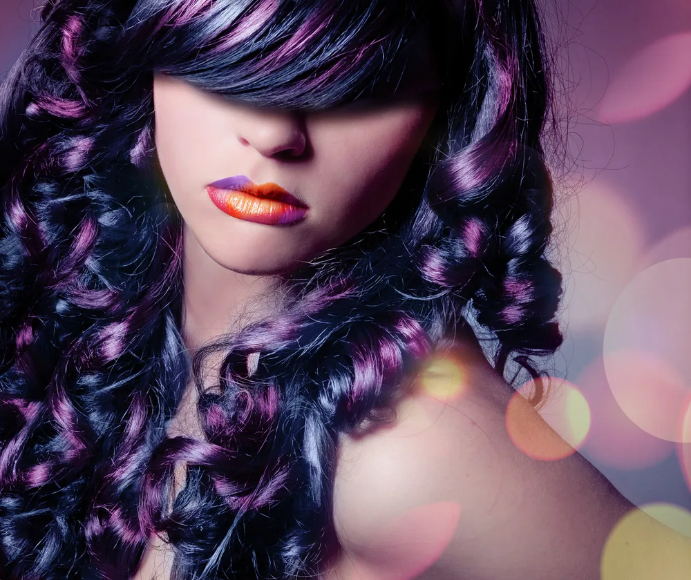 Cobalt Blue With Chunky Tyrian Purple Highlights for a roundup of blue and purple hair color ideas