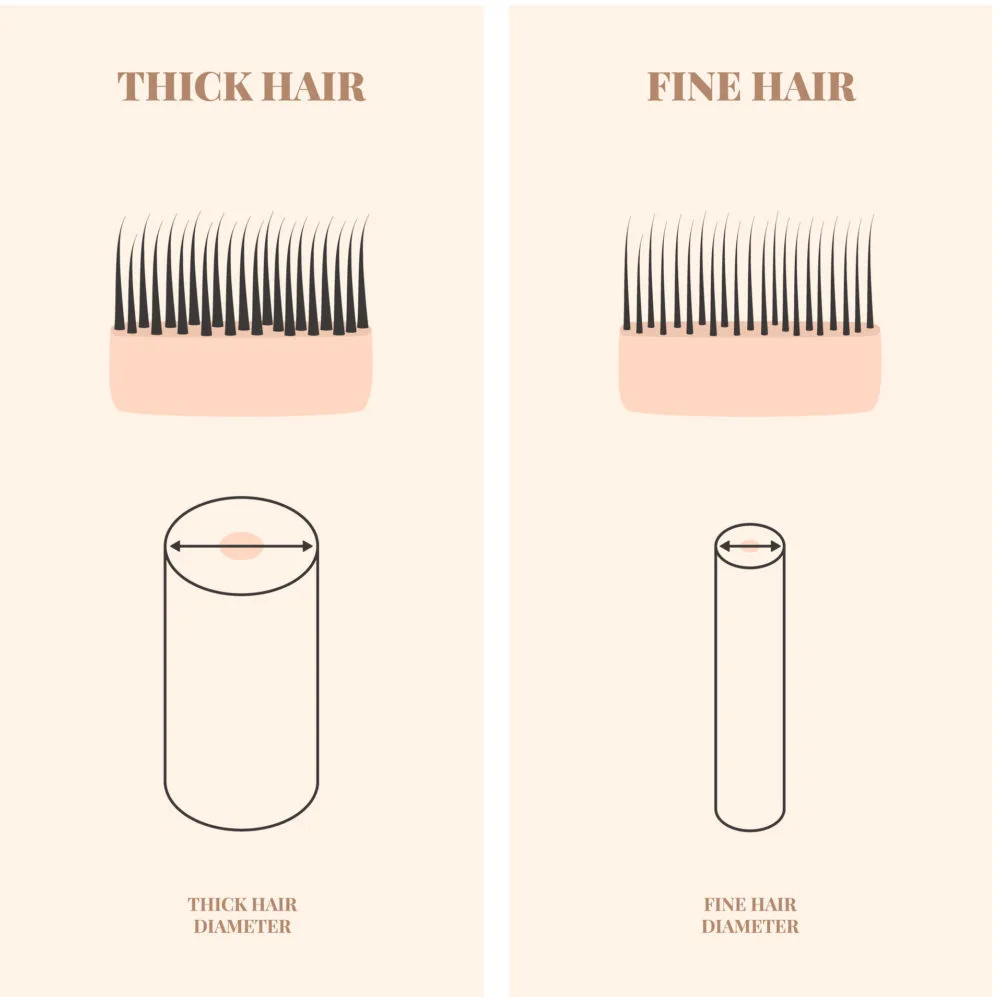 Illustration of the average human hair thickness on a tan background