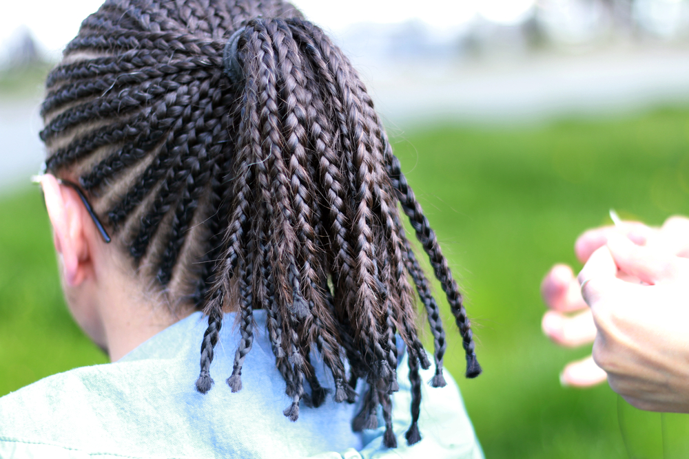 Converging Half-Cornrows With Ponytail, a great white men's braided hairstyle