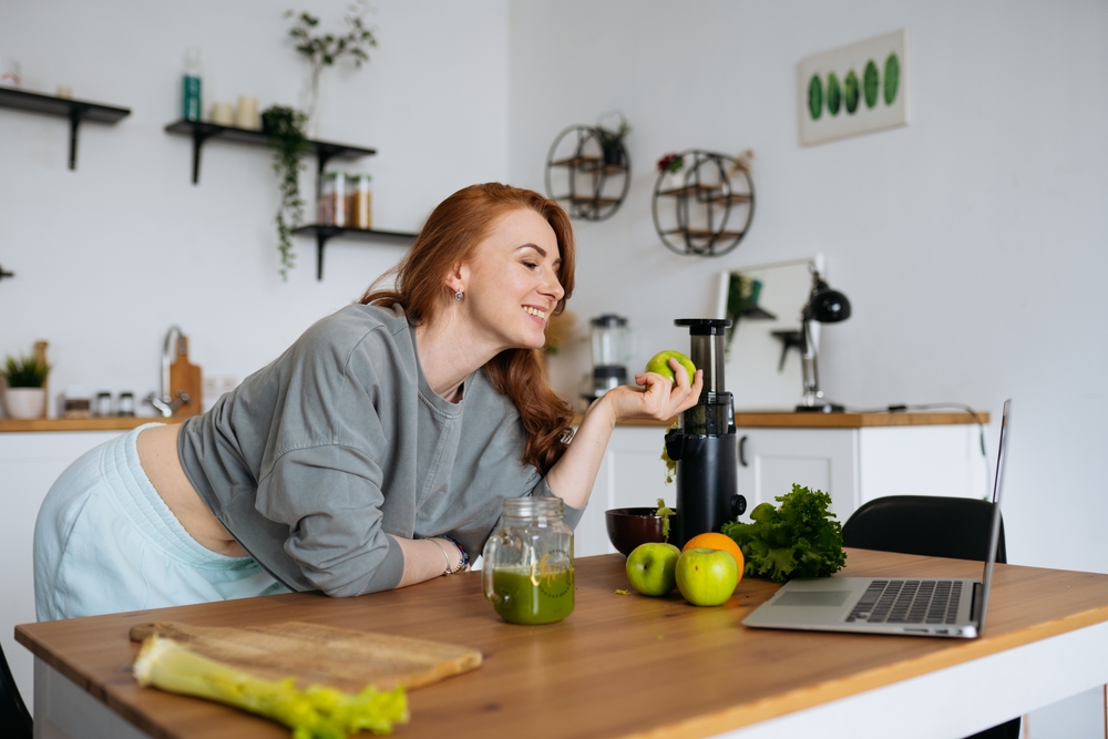 Woman incorporating vegetables into her diet to get the chlorophyll benefits for hair