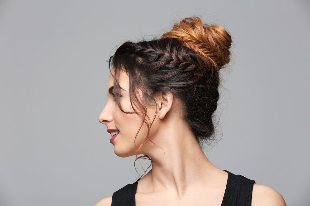Messy Bun With French Braid Accent, an easy updo for long hair