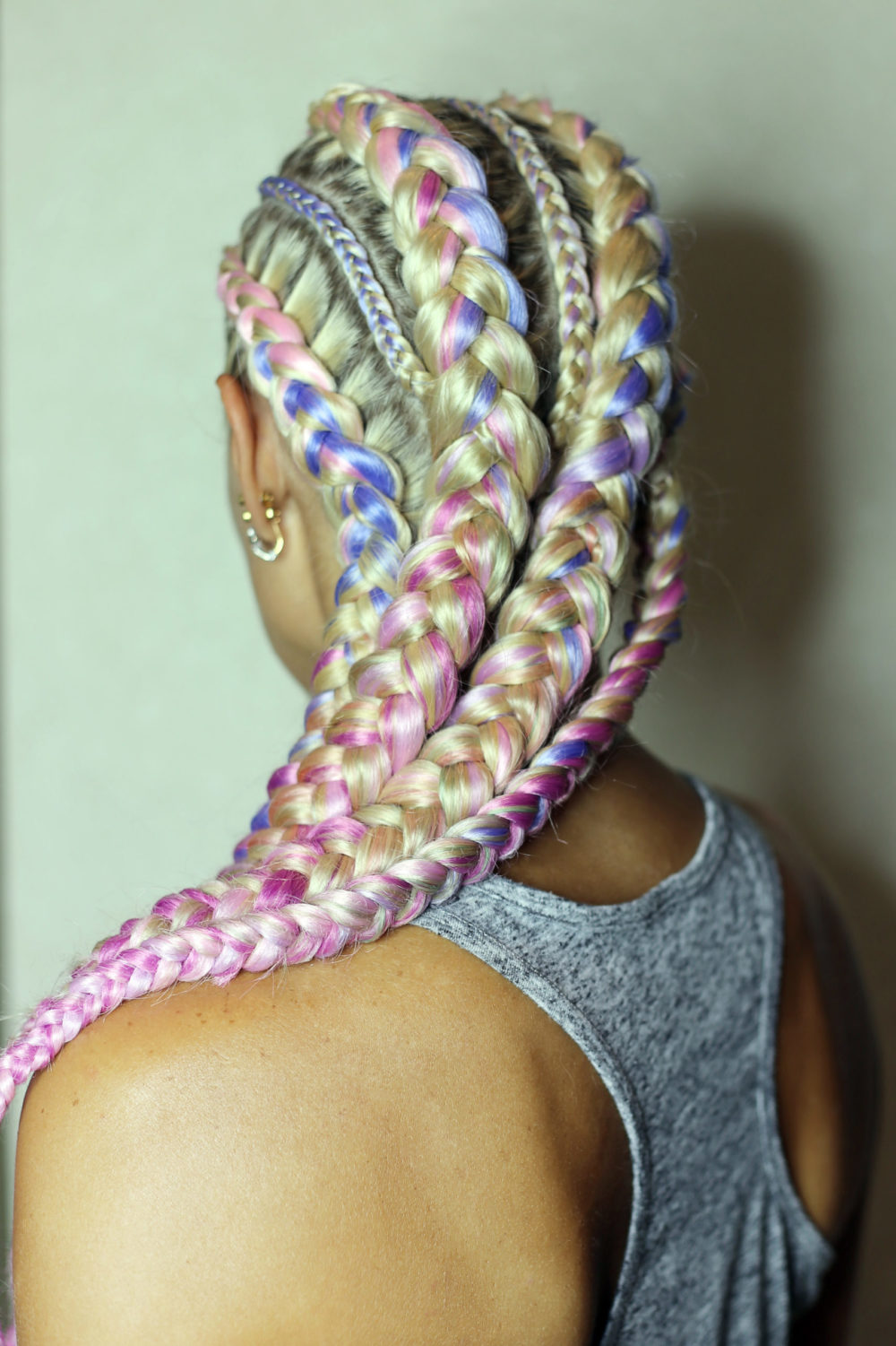 Multi-Textured Blonde, Pink, and Blue Jumbo Cornrow Braids